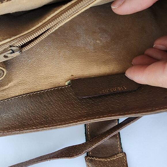 VINTAGE Gucci Ophidia GG Web Coated Canvas Clutch Tan Red Green Leather with COA - Picture 7 of 12